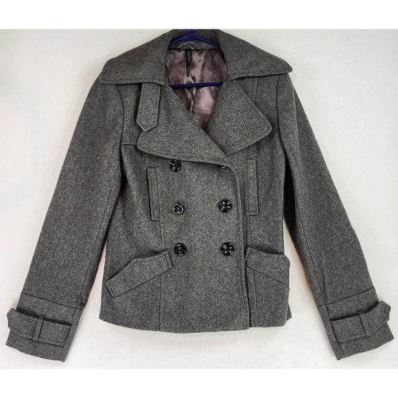 Topshop Jackets & Blazers - Topshop Jacket Womens 14 Gray Casualcore Button Up Wool Blend Winter Pea Coat